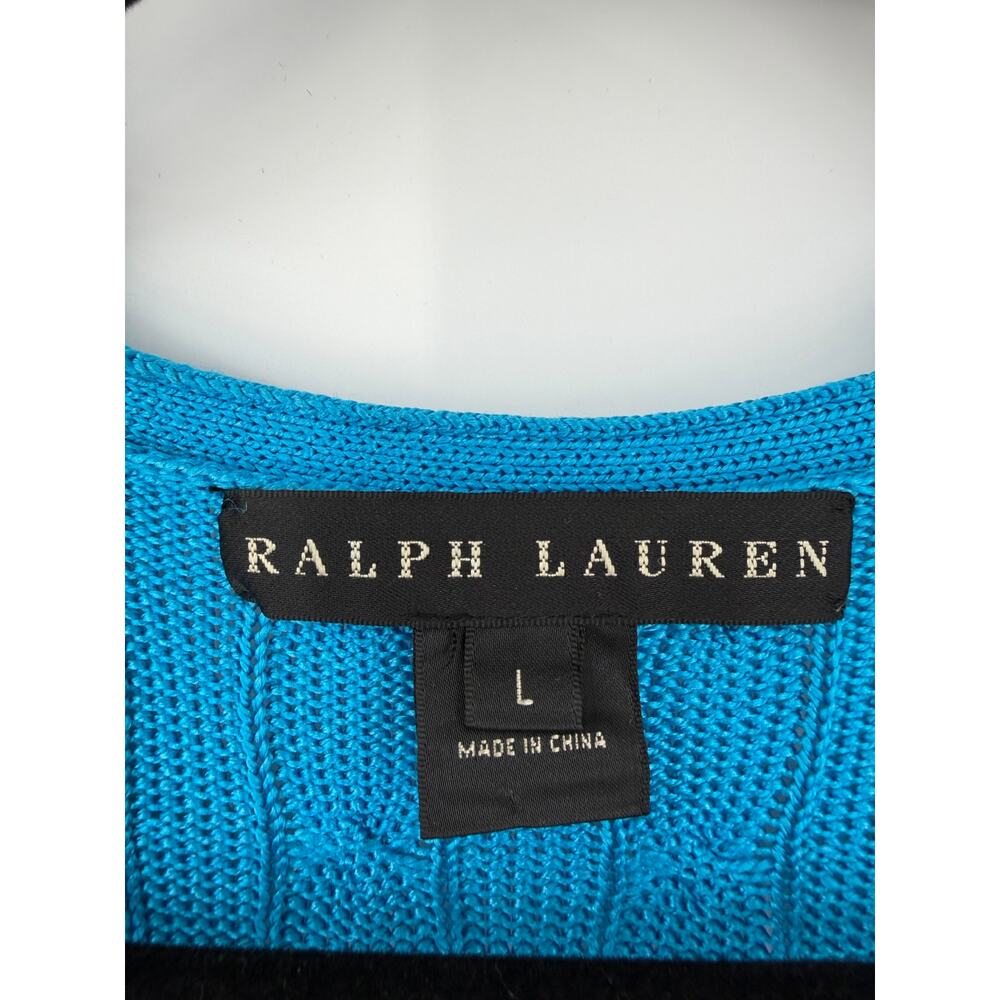 Ralph Lauren Black Label Women 100% Silk Cable knit Cardigan Sweater Size L Blue - Picture 3 of 9